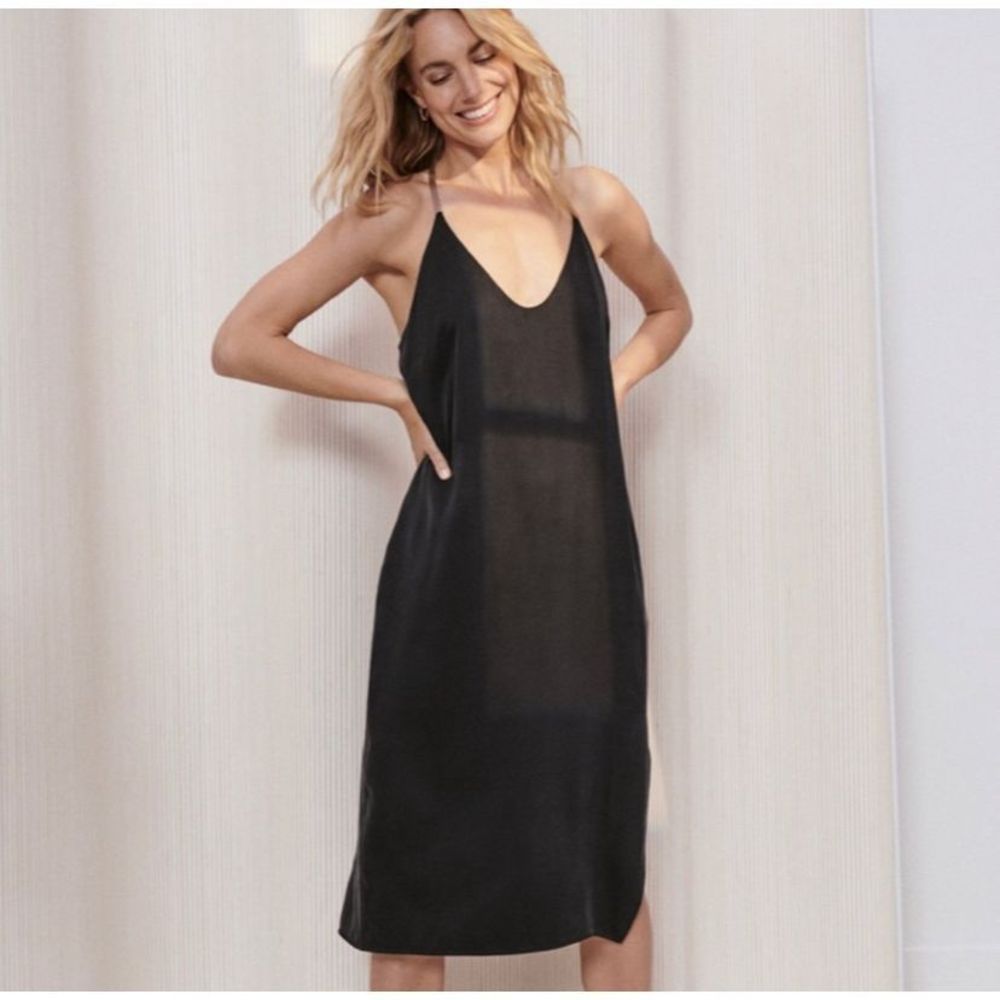 Lunya Washable Silk Slip Dress Black Size L